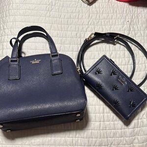 Kate Spade Navy Blue Handbag and Wallet Set